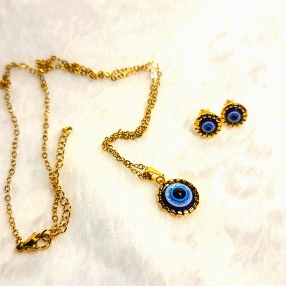 EVIL EYE Necklace & Earrings gold tone set NWT - Host Pick